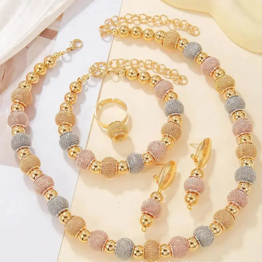 Fashion Contrast Large Round Bead Necklace Set - Plush Fashion Hub