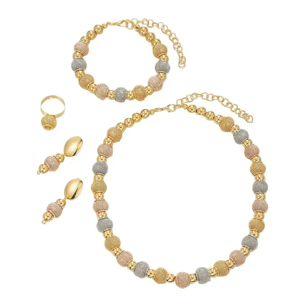 Fashion Contrast Large Round Bead Necklace Set - Plush Fashion Hub