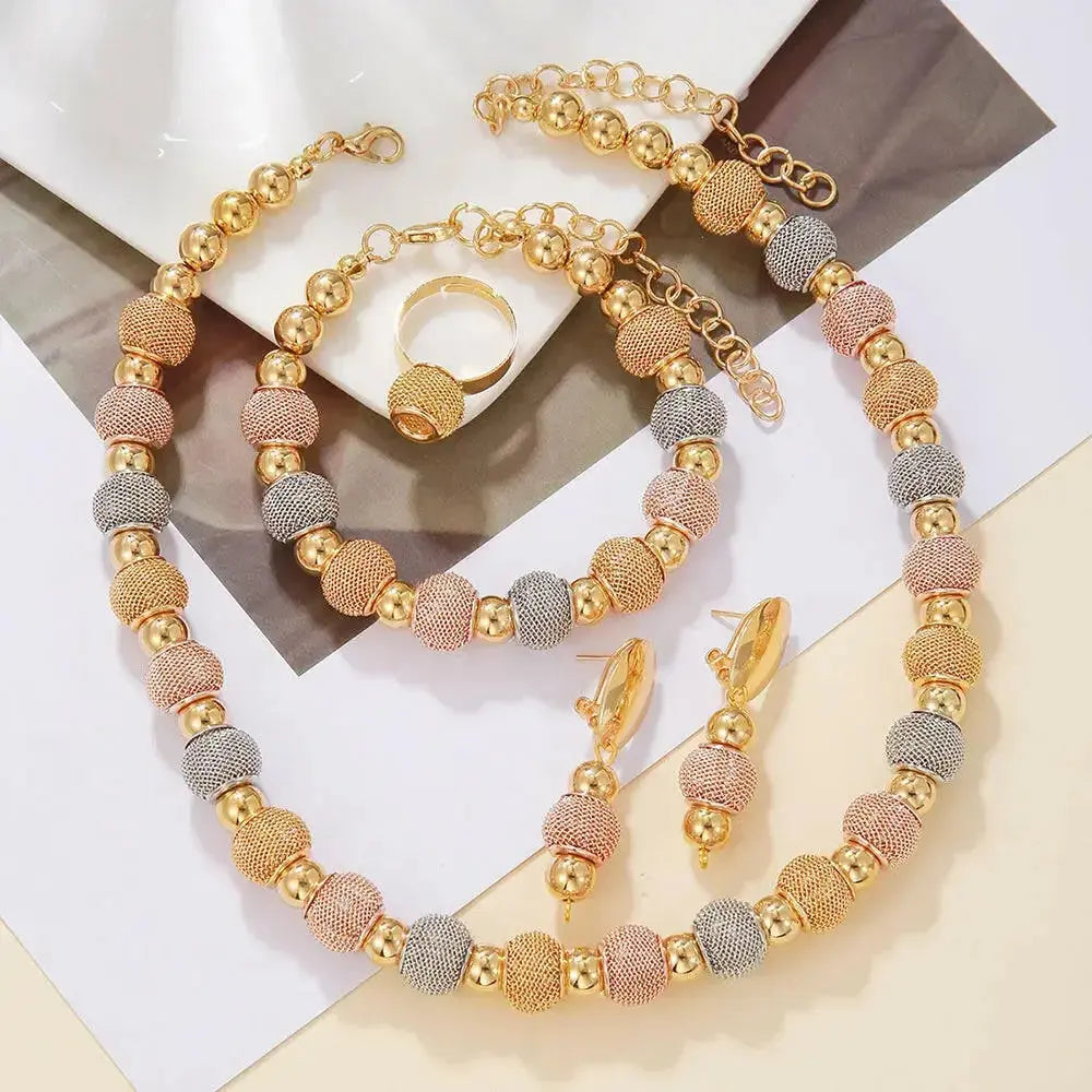 Fashion Contrast Large Round Bead Necklace Set - Plush Fashion Hub