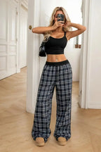 Flannel Plaid Wide Leg Pants - Plush Fashion Hub