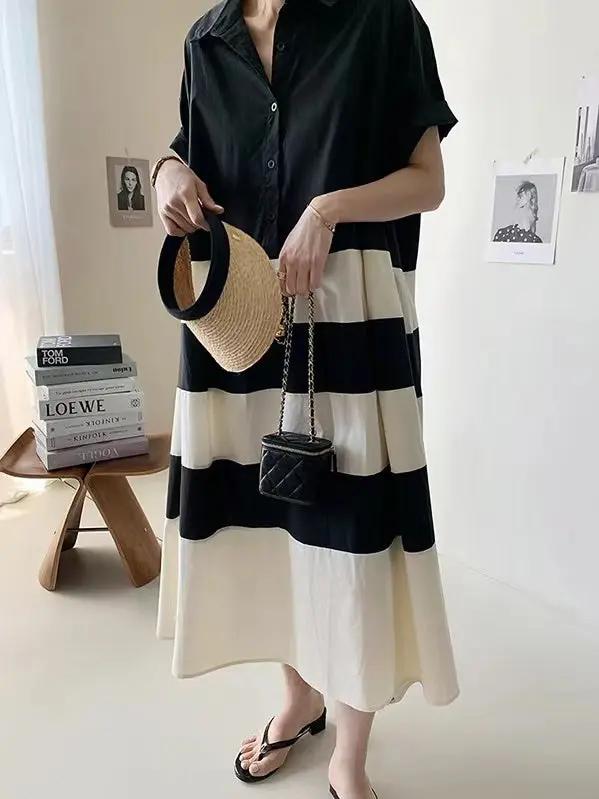 French Loose Black&white Oversize Shirt Dress Plush Fashion Hub