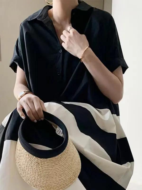 French Loose Black&white Oversize Shirt Dress Plush Fashion Hub