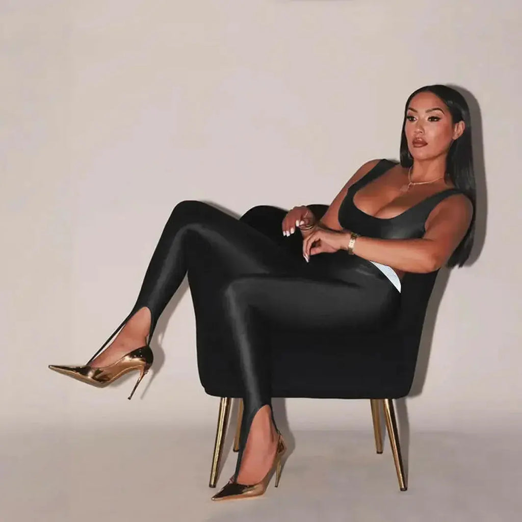 Front Step Shiny Leggings - Plush Fashion Hub
