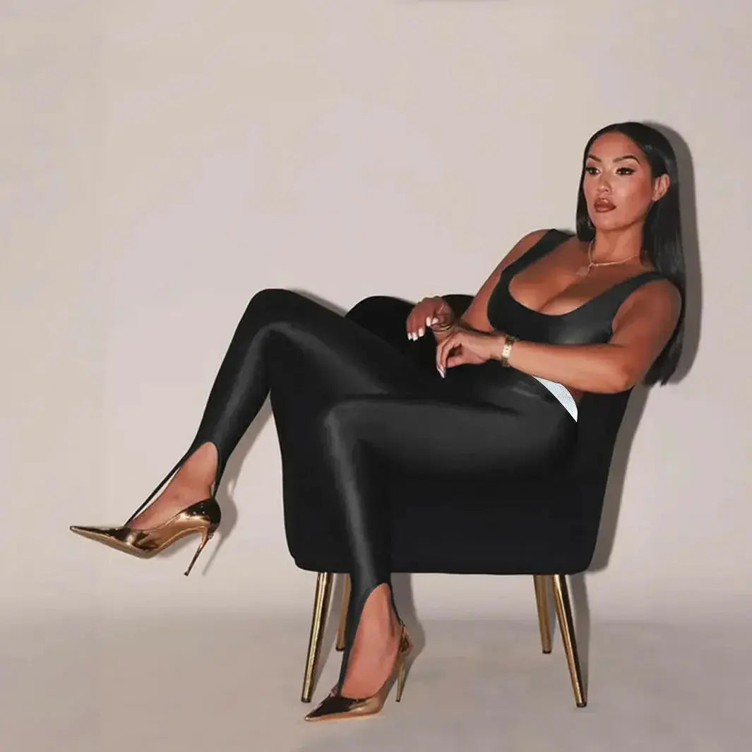 Front Step Shiny Leggings - Plush Fashion Hub
