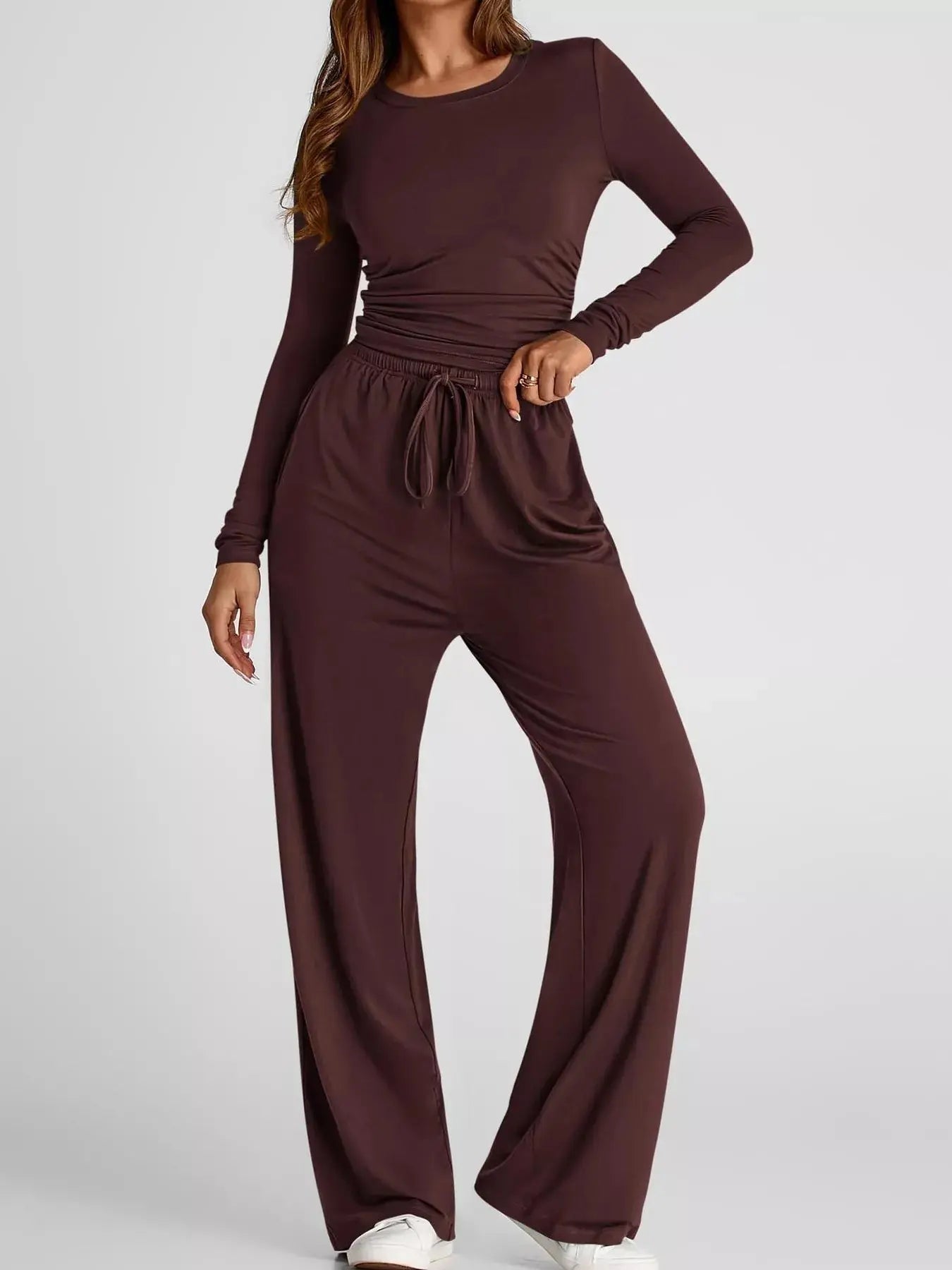 Full Size Casual Long Sleeve Top and Pants Set Plus Size - Plush Fashion Hub