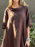 Full Size Casual Loose Fit Round Neck Midi Dress Plus Size - Plush Fashion Hub