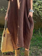 Full Size Casual Loose Fit Round Neck Midi Dress Plus Size - Plush Fashion Hub