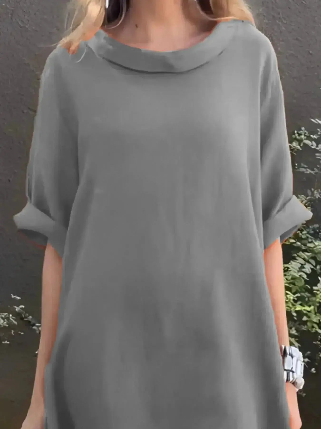 Full Size Casual Loose Fit Round Neck Midi Dress Plus Size - Plush Fashion Hub