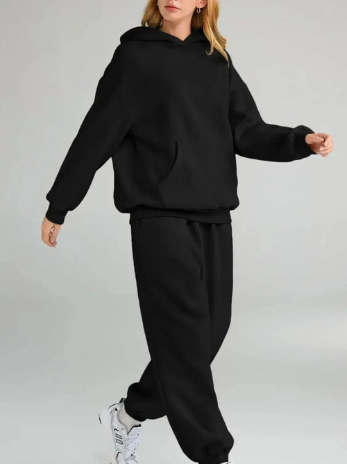 Full Size Kangaroo Pocket Hoodie and Joggers Set Plus Size - Plush Fashion Hub