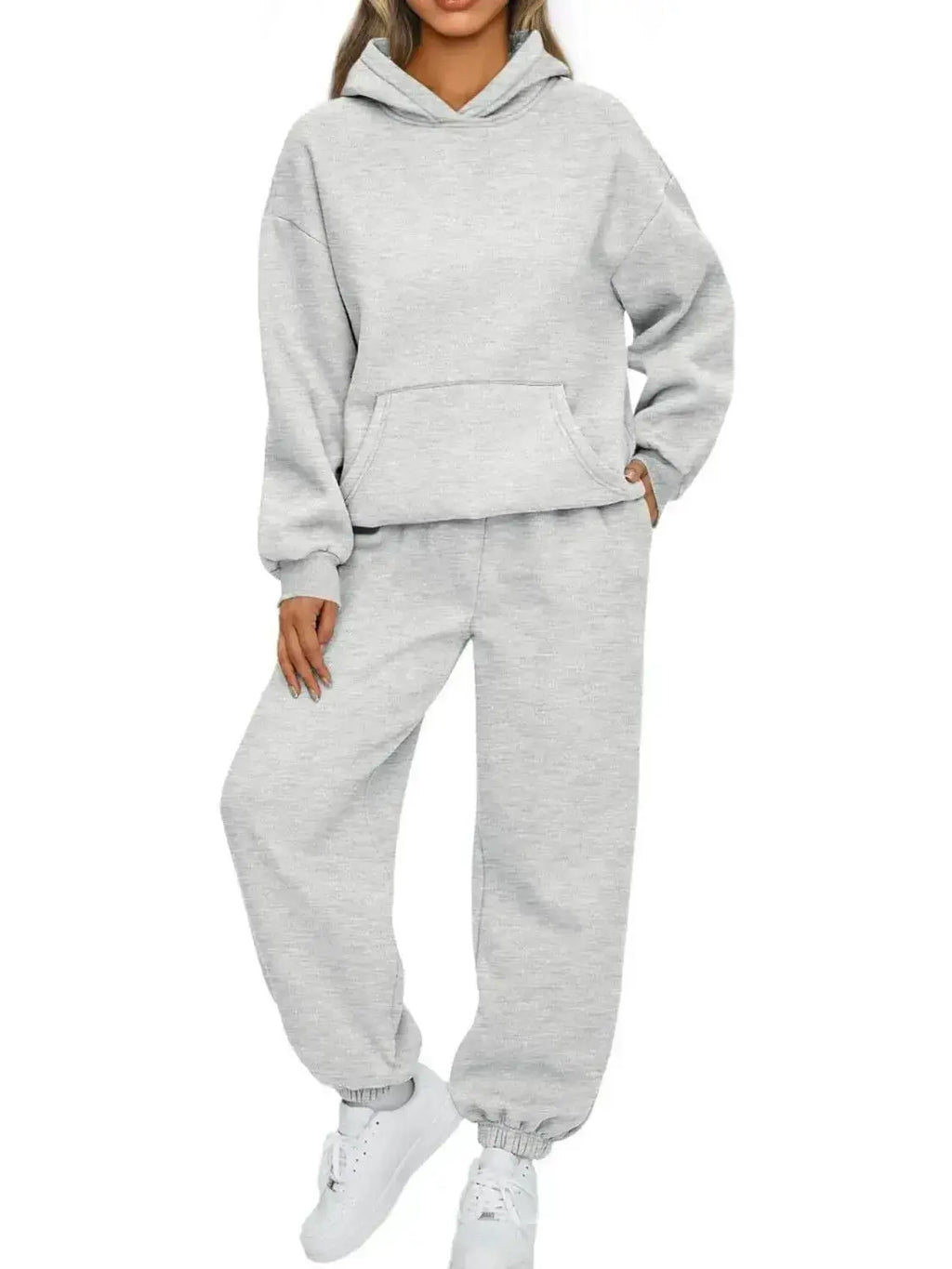 Full Size Kangaroo Pocket Hoodie and Joggers Set Plus Size - Plush Fashion Hub