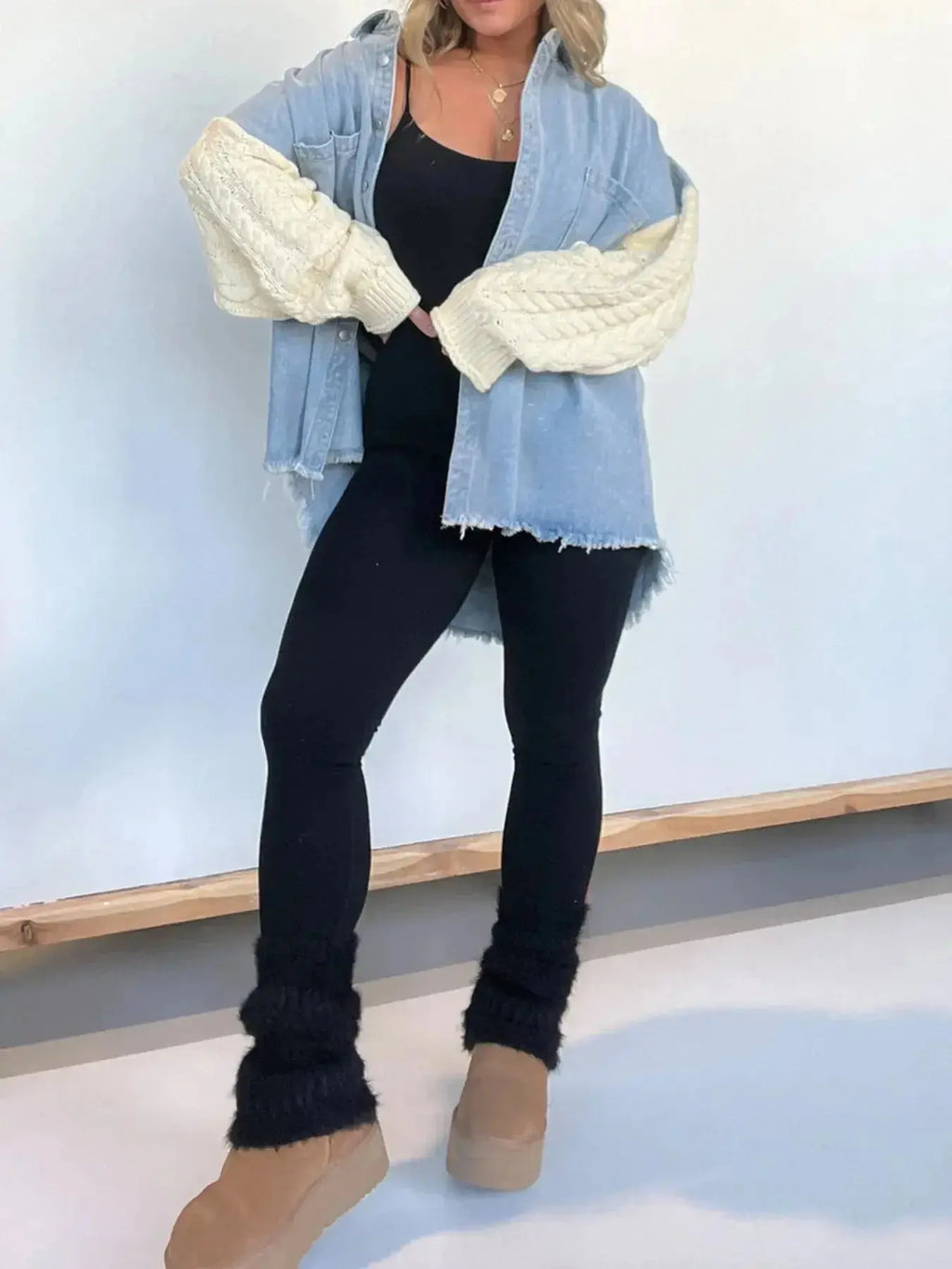 Full Size Raw Hem Button Up Patchwork Denim Jacket Plus Size - Plush Fashion Hub