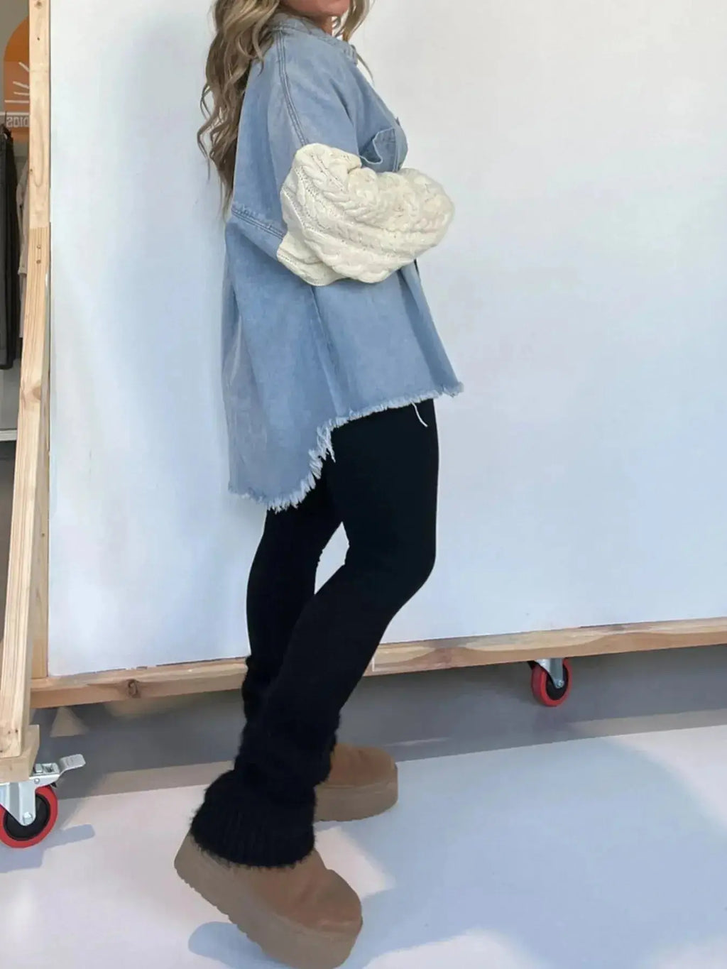 Full Size Raw Hem Button Up Patchwork Denim Jacket Plus Size - Plush Fashion Hub