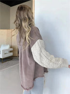 Full Size Raw Hem Button Up Patchwork Denim Jacket Plus Size - Plush Fashion Hub