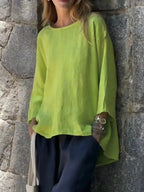 Full Size Round Neck Relaxed Fit Blouse Plus Size - Plush Fashion Hub