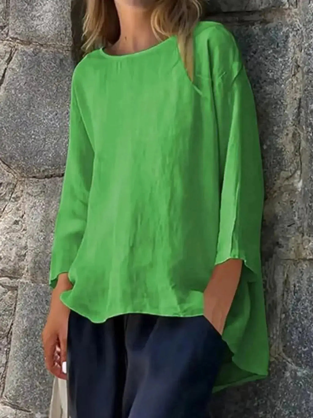 Full Size Round Neck Relaxed Fit Blouse Plus Size - Plush Fashion Hub