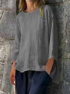 Full Size Round Neck Relaxed Fit Blouse Plus Size - Plush Fashion Hub