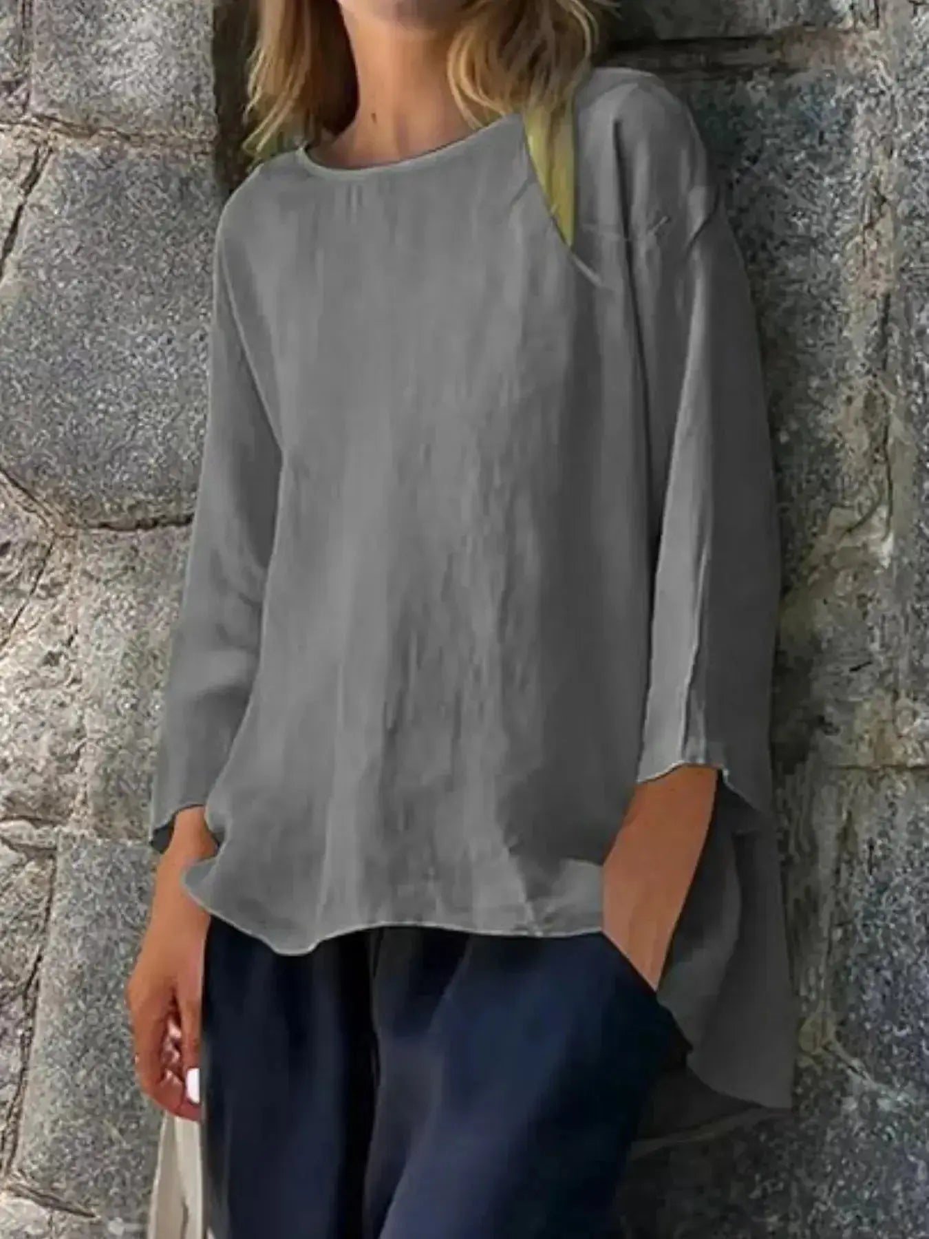 Full Size Round Neck Relaxed Fit Blouse Plus Size - Plush Fashion Hub