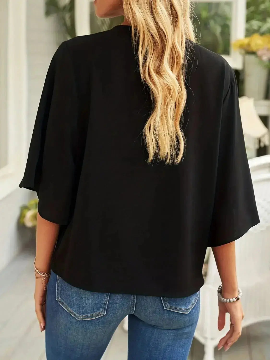 Full Size Ruched Three-Quarter Sleeve Blouse Plus Size - Plush Fashion Hub