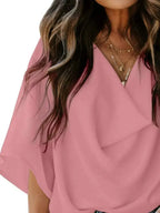 Full Size Ruched Three-Quarter Sleeve Blouse Plus Size - Plush Fashion Hub