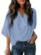 Full Size Ruched Three-Quarter Sleeve Blouse Plus Size - Plush Fashion Hub