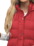 Full Size Snap Down Hooded Padded Longline Vest Coat Plus Size - Plush Fashion Hub