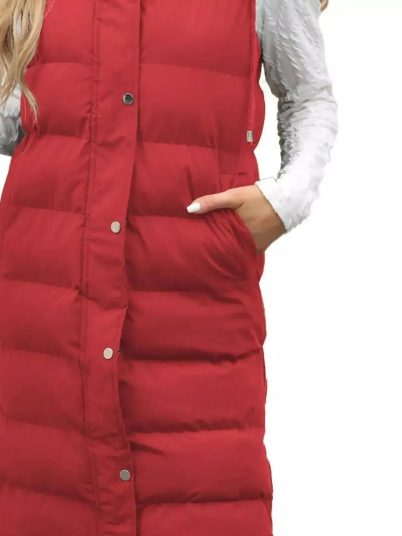Full Size Snap Down Hooded Padded Longline Vest Coat Plus Size - Plush Fashion Hub