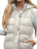 Full Size Snap Down Hooded Padded Longline Vest Coat Plus Size - Plush Fashion Hub