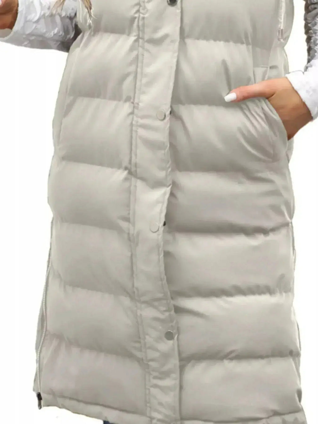 Full Size Snap Down Hooded Padded Longline Vest Coat Plus Size - Plush Fashion Hub