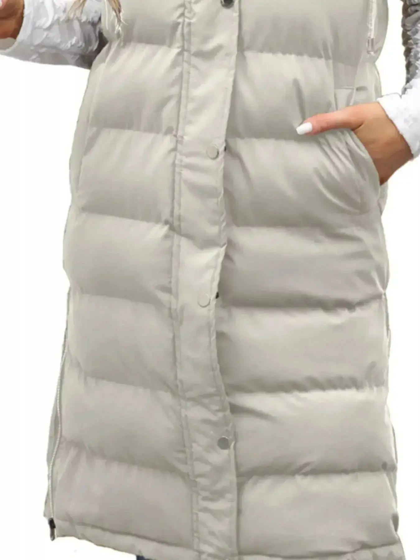 Full Size Snap Down Hooded Padded Longline Vest Coat Plus Size - Plush Fashion Hub