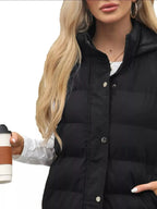 Full Size Snap Down Hooded Padded Longline Vest Coat Plus Size - Plush Fashion Hub