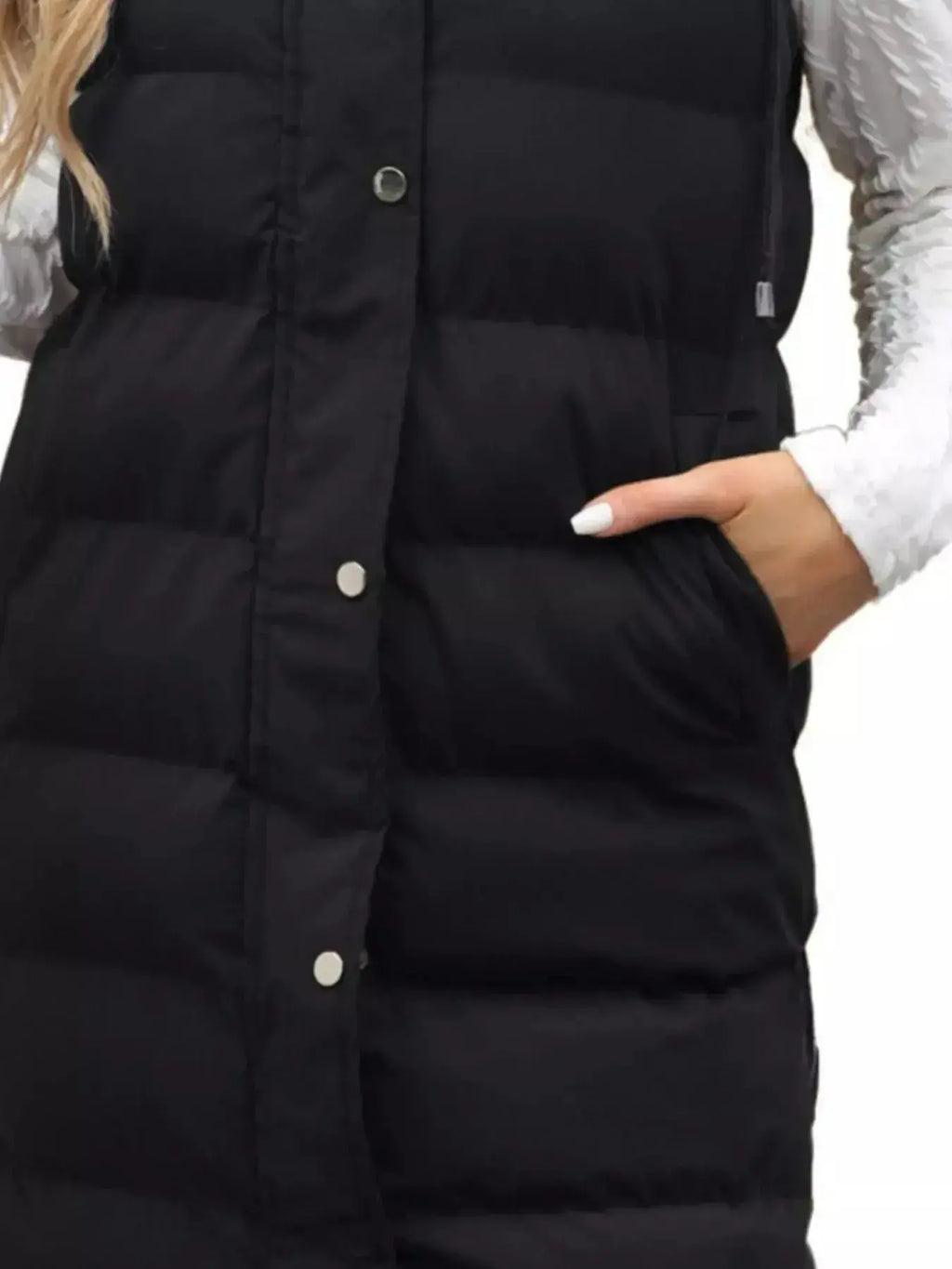 Full Size Snap Down Hooded Padded Longline Vest Coat Plus Size - Plush Fashion Hub