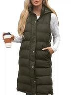 Full Size Snap Down Hooded Padded Longline Vest Coat Plus Size - Plush Fashion Hub