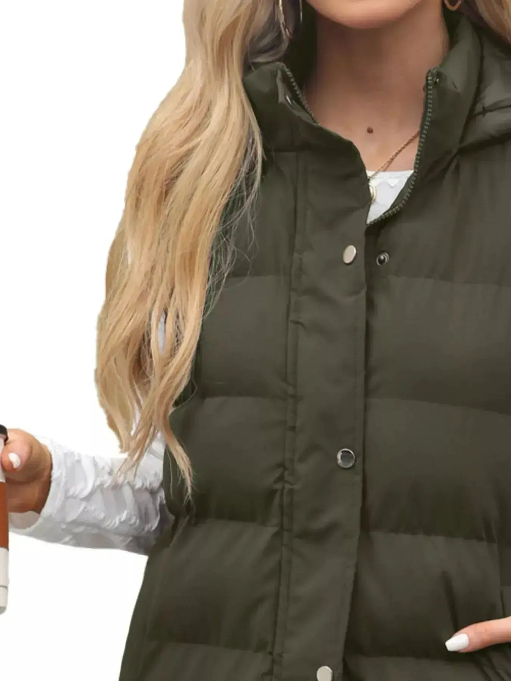 Full Size Snap Down Hooded Padded Longline Vest Coat Plus Size - Plush Fashion Hub