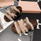Fuzzy Buckle Accent Plush Slippers - Plush Fashion Hub