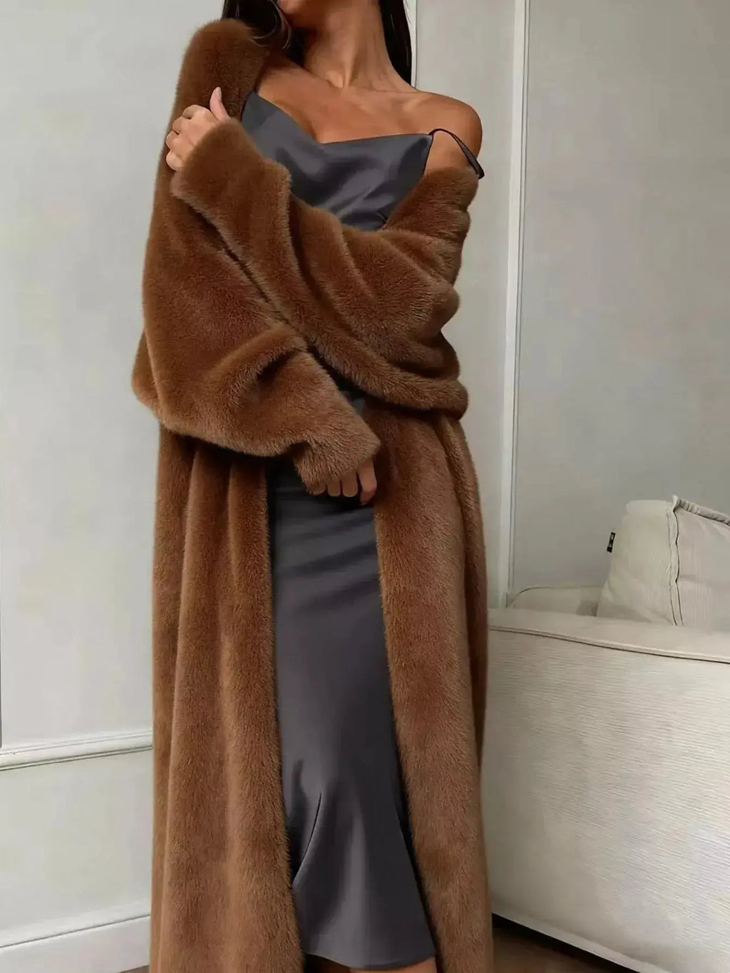 Fuzzy Open Front Longline Cardigan - Plush Fashion Hub