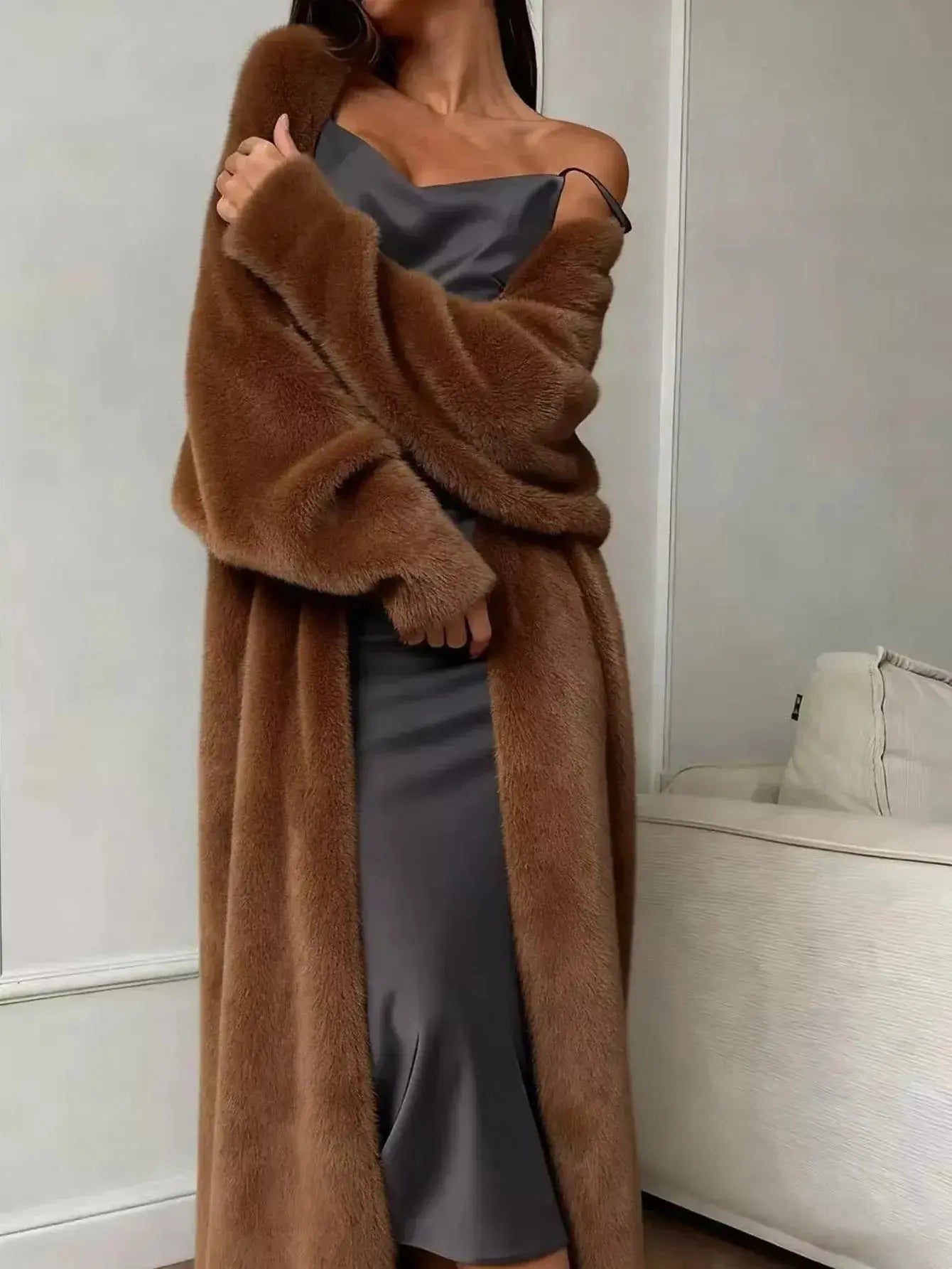 Fuzzy Open Front Longline Cardigan - Plush Fashion Hub