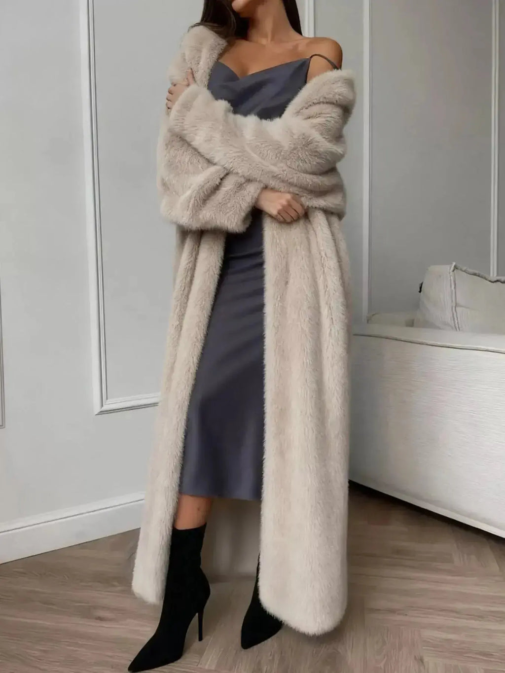 Fuzzy Open Front Longline Cardigan - Plush Fashion Hub