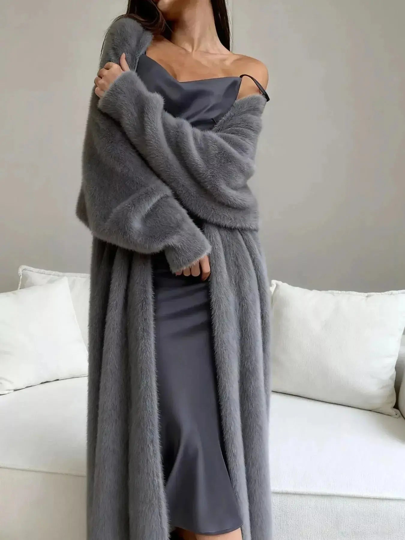 Fuzzy Open Front Longline Cardigan - Plush Fashion Hub