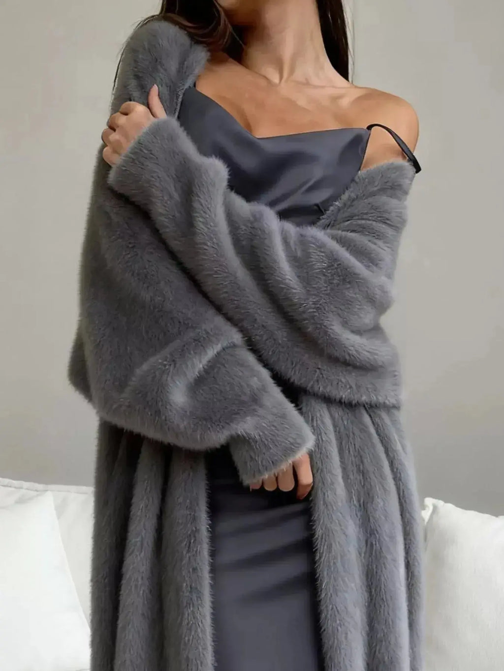 Fuzzy Open Front Longline Cardigan - Plush Fashion Hub