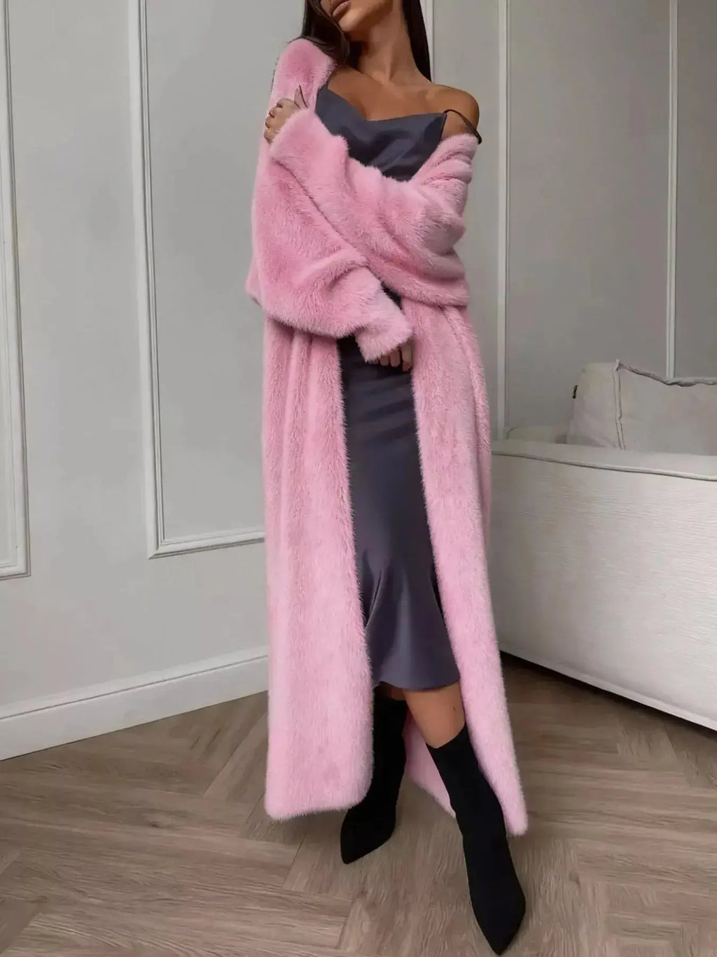 Fuzzy Open Front Longline Cardigan - Plush Fashion Hub
