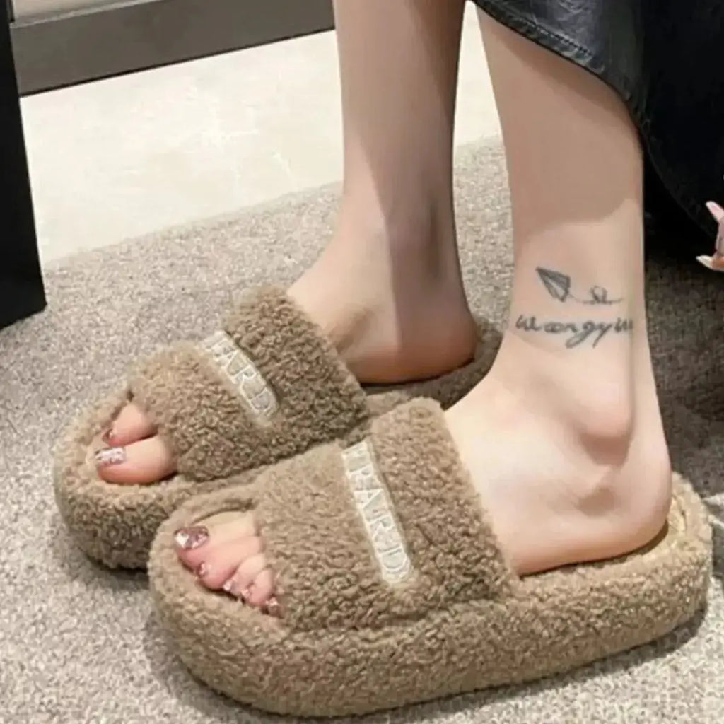 Fuzzy Plush Open Toe Slippers - Plush Fashion Hub