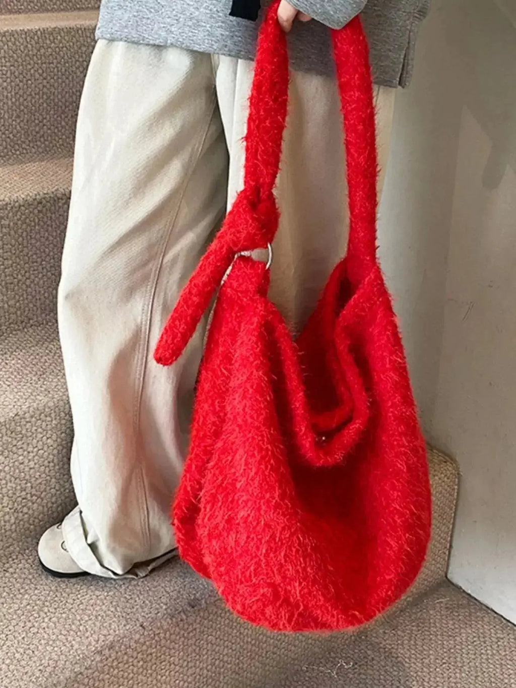Fuzzy Solid Color Crossbody Bag - Plush Fashion Hub