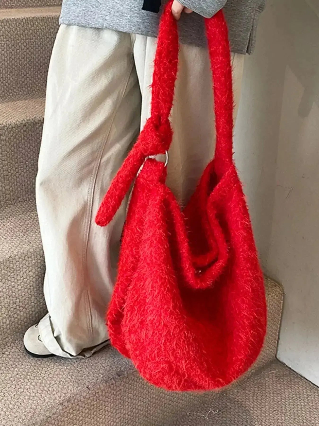 Fuzzy Solid Color Crossbody Bag - Plush Fashion Hub