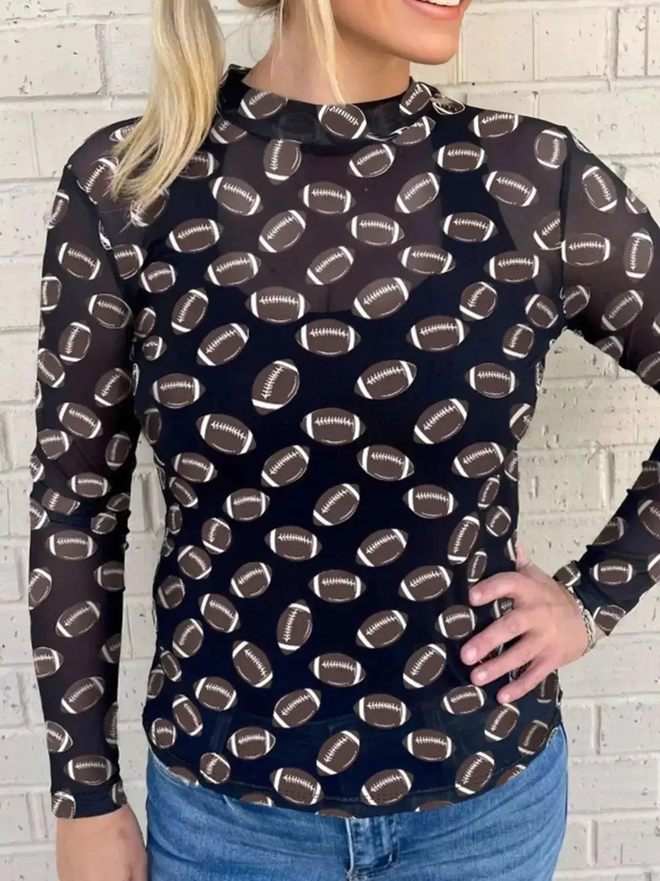 Game Day Mesh Sheer Long Sleeve Top - Plush Fashion Hub