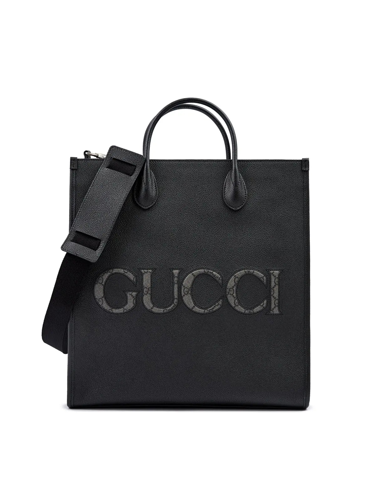 Gucci Black Leather Logo Medium Tote Bag Plush Fashion Hub