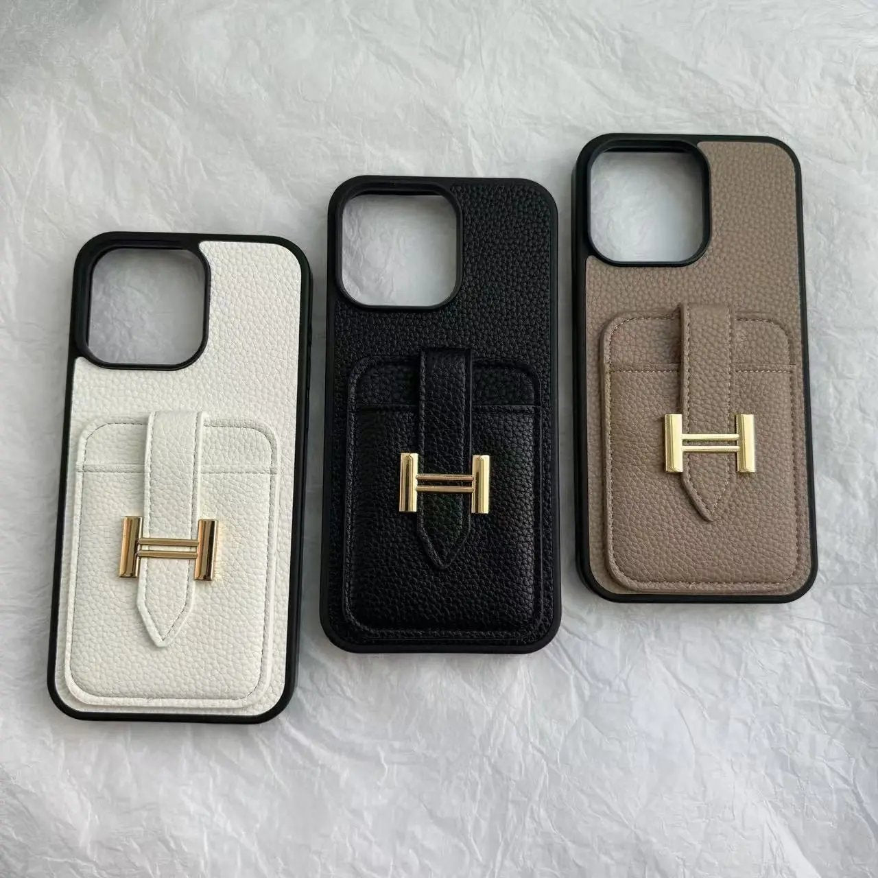 H Leather Card Back Phone Case PAINEVIDA