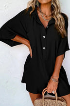 Half Button Collared Neck Romper - Plush Fashion Hub