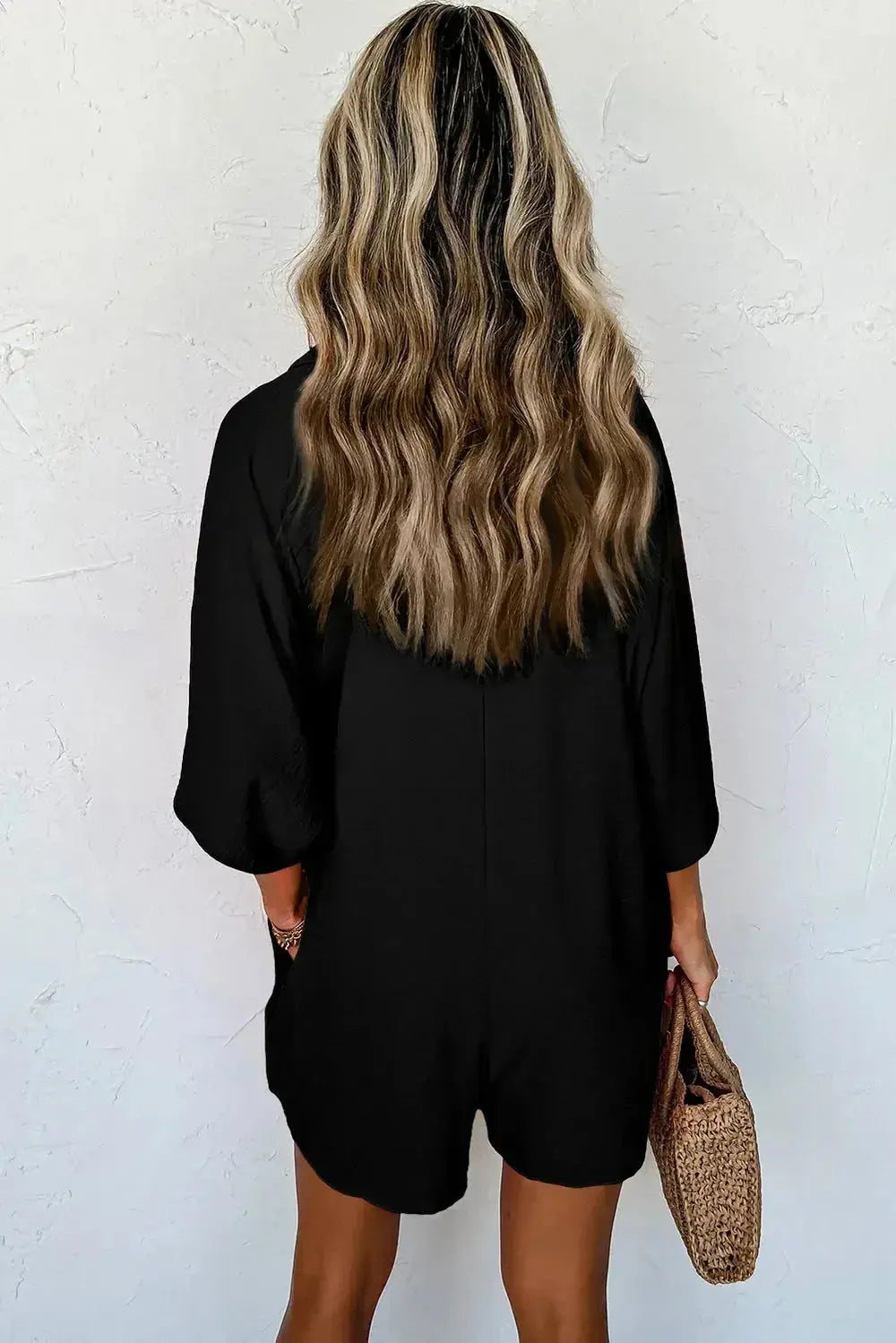 Half Button Collared Neck Romper - Plush Fashion Hub