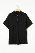 Half Button Collared Neck Romper - Plush Fashion Hub
