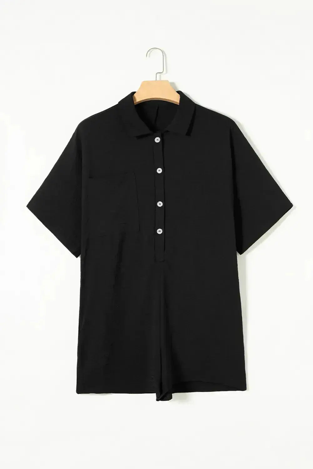 Half Button Collared Neck Romper - Plush Fashion Hub